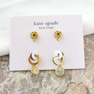 Kate Spade | gold wishes luck huggies & studs set